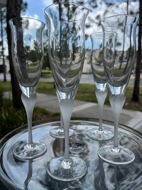 5 Vintage Mikasa "Sea Mist Clear" Champagne Flutes